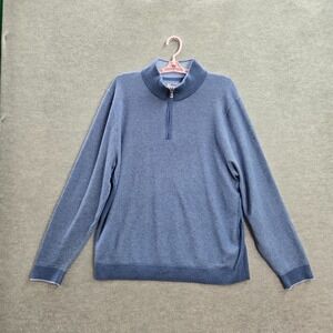 Tommy Bahama Men Sweater L Blue Knit Island Zone Long Sleeve 1/4‎ Zip Cotton